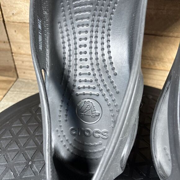 Crocs Kadee Flats Womens Sz 9 Black Slip On Slip Resistant Sandals Cutout - Picture 7 of 9